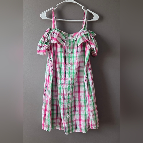 Crown & Ivy Pink Palace II Striped Off Shoulder Ruffle Dress Size Large - Picture 2 of 6